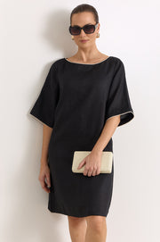 Clara Linen Short Dress (Black)