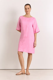 Clara Linen Short Dress (Pink)
