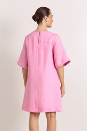 Clara Linen Short Dress (Pink)