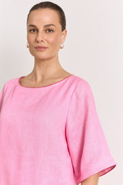 Clara Linen Short Dress (Pink)