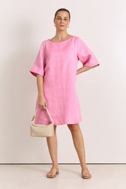 Clara Linen Short Dress (Pink)