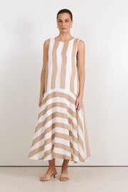 Joss Ramie Stripe Midi Dress (Mocha/White)