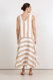 Joss Ramie Stripe Midi Dress (Mocha/White)