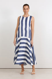 Joss Ramie Stripe Midi Dress (Navy/White)