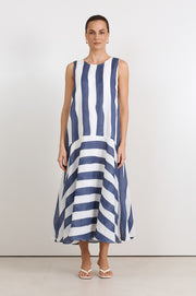 Joss Ramie Stripe Midi Dress (Navy/White)