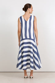 Joss Ramie Stripe Midi Dress (Navy/White)
