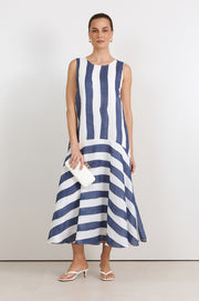 Joss Ramie Stripe Midi Dress (Navy/White)
