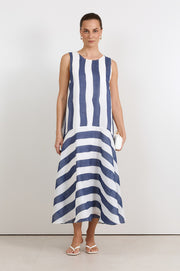 Joss Ramie Stripe Midi Dress (Navy/White)