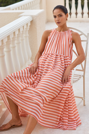 Ariah Stripe Midi Dress (Coral/Peach)