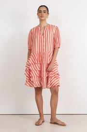 Nadia Stripe Short Dress (Coral/Peach)