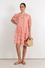 Nadia Stripe Short Dress (Coral/Peach)