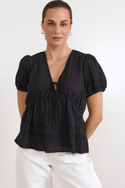 Rylan Cotton Peplum Top (Black)