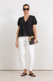 Rylan Cotton Peplum Top (Black)