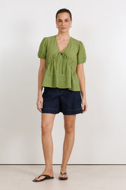Rylan Cotton Peplum Top (Green)
