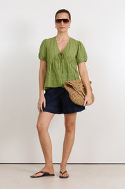 Rylan Cotton Peplum Top (Green)