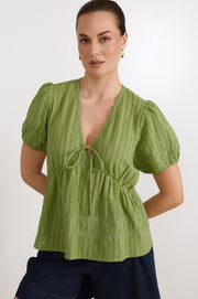 Rylan Cotton Peplum Top (Green)