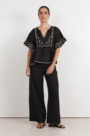 Avalon Wide Leg Linen Pant (Black)