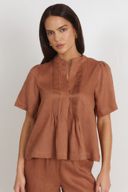 Percy Pleated Linen Top (Tan)