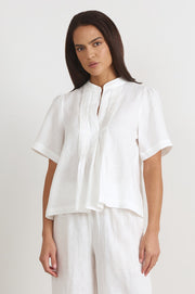 Percy Pleated Linen Top (White)