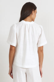 Percy Pleated Linen Top (White)