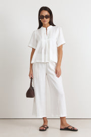 Percy Pleated Linen Top (White)