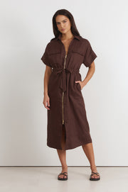 Theodore Linen Midi Dress (Chocolate)