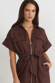 Theodore Linen Midi Dress (Chocolate)