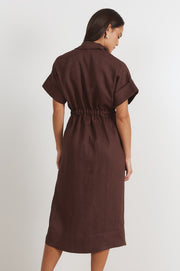 Theodore Linen Midi Dress (Chocolate)