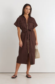 Theodore Linen Midi Dress (Chocolate)
