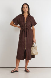 Theodore Linen Midi Dress (Chocolate)