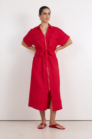 Theodore Linen Midi Dress (Red)