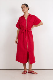 Theodore Linen Midi Dress (Red)