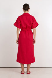 Theodore Linen Midi Dress (Red)