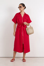 Theodore Linen Midi Dress (Red)