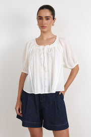 Coralie Pleat Detail Top (White)