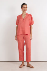 Jenette Linen Top (Coral)
