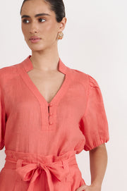 Jenette Linen Top (Coral)