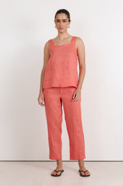 Tiffany Cropped Linen Pant (Coral)