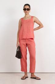 Tiffany Cropped Linen Pant (Coral)