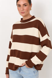 Lucille Long Sleeve Knit Jumper (Choc/Cream)