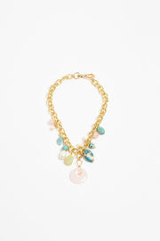 Stone and Pearl Mix Statement Necklace (Multi)