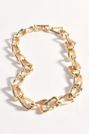 Beaten Rectangle Link Short Necklace (Gold)
