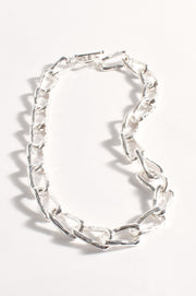Beaten Rectangle Link Short Necklace (Silver)