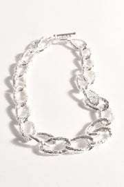 Hammered Metal Link Short Necklace (Silver)
