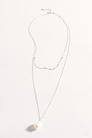 Freshwater Pearl Drop Layer Necklace (Silver)