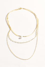 Layered Bead Pearl and Chain Necklace (Camel)