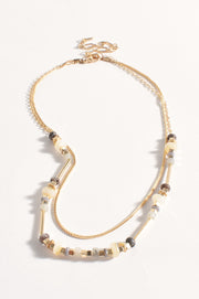 Fine Layered Stone Chain Necklace (Grey)