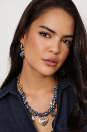 Patterned Porcelain Bead Pearl Hoops (Blue)