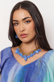 Mixed Bead Chain Statement Necklace (Blue)