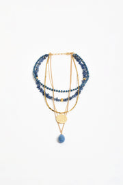 Layered Stone Bead and Coin Necklace (Blue)